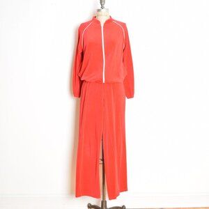 vintage 80s tracksuit red velour zip up warmup sweats jacket track pants set M L